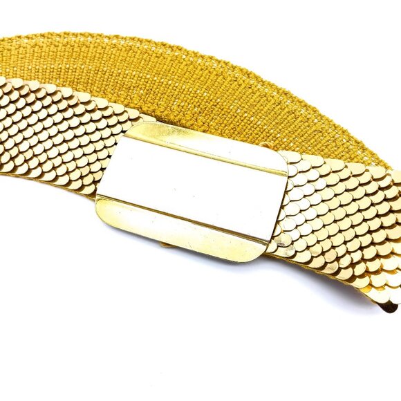 Vintage Elastic Belt with Overlapping Gold Tone Scales, Glamrock 80s 90s - Picture 2 of 3